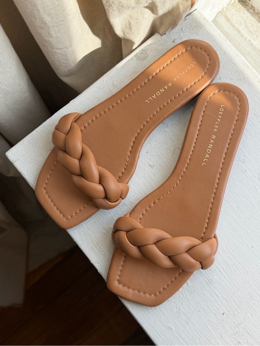 Loeffler Randall Braided Slide Sandals in Tan